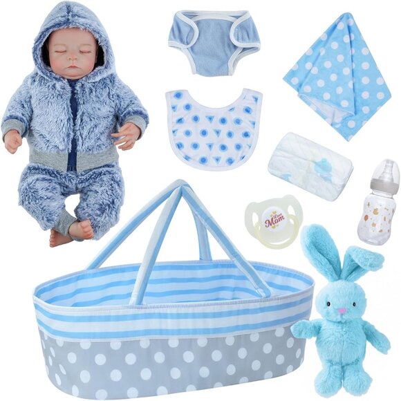 20inch Full Body Vinyl Newborn Baby Dolls Poseable Limbs Leo with bassinet Boy - Picture 7 of 7